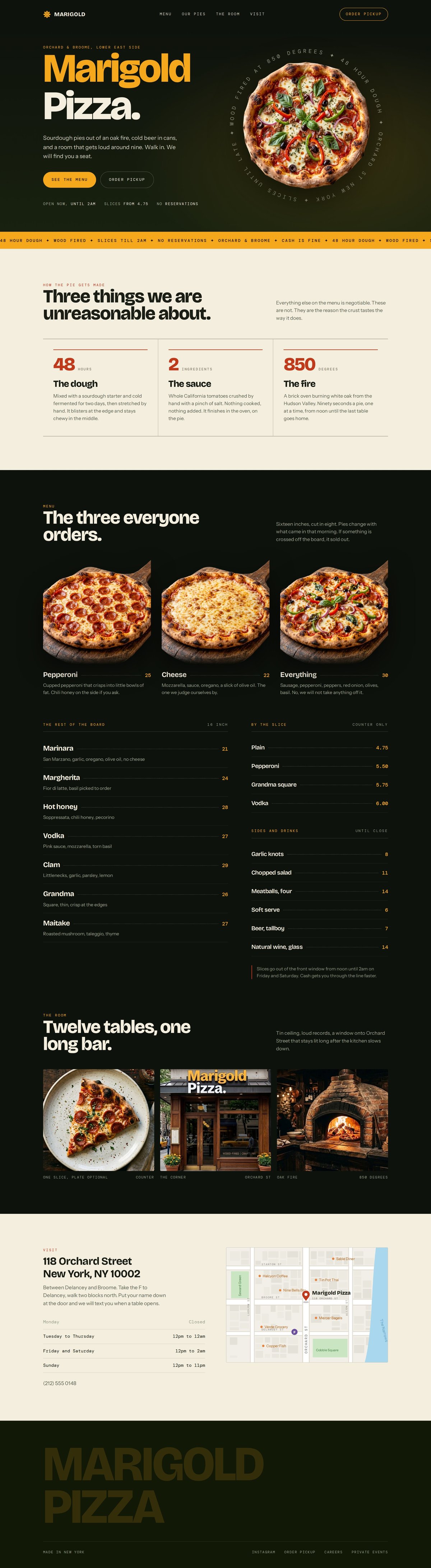 Full Marigold Pizza homepage